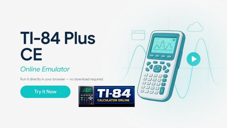 TI-84 Plus CE Online Emulator displayed in a web browser for graphing equations and solving math problems online
