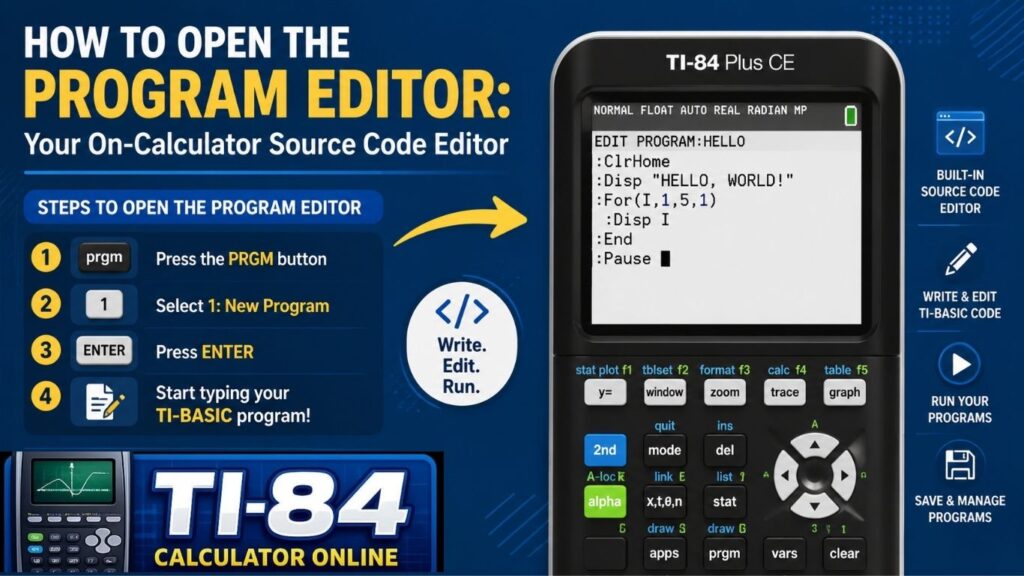 TI-84 Calculator Programming Guide (2026): Learn TI-BASIC Step by Step how-to-open-the-program-editor-on-a-ti-84-calculator-–-access-the-built-in-source-code-editor-for-ti-basic-programming