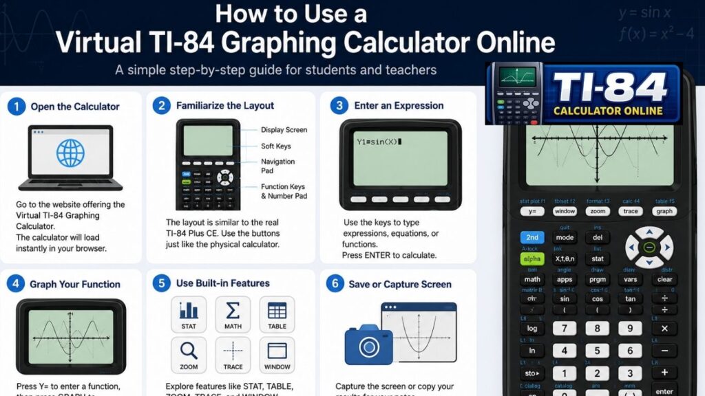Virtual TI-84 Graphing Calculator: Free Online Tools, Apps & Downloads (2026 Guide) How to use a Virtual TI-84 Graphing Calculator Online with step-by-step graphing, equations, and calculator functions in a browser-based emulator.