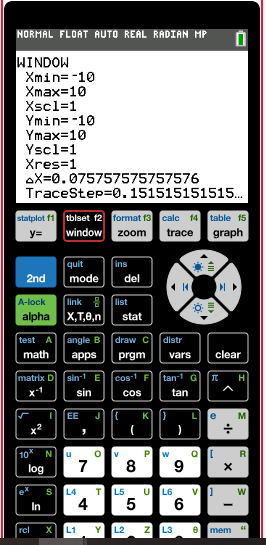 TI-84 graphing calculator online showing window settings