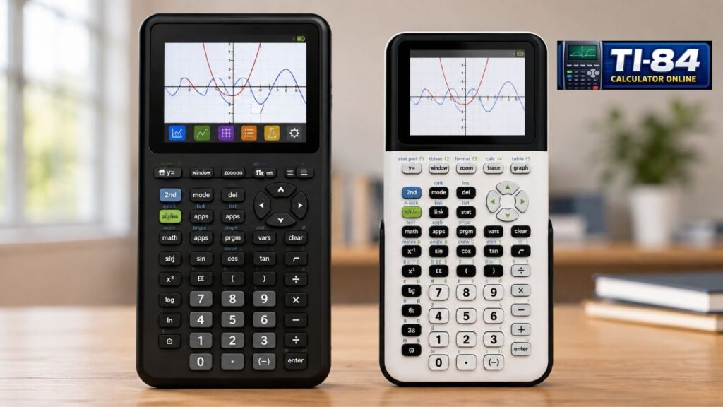 TI-84 Evo vs TI-84 Plus CE: Which Graphing Calculator Is Better in 2026? TI-84 Evo vs TI-84 Plus CE design comparison showing button layout, keypad, screen size, and overall build quality.